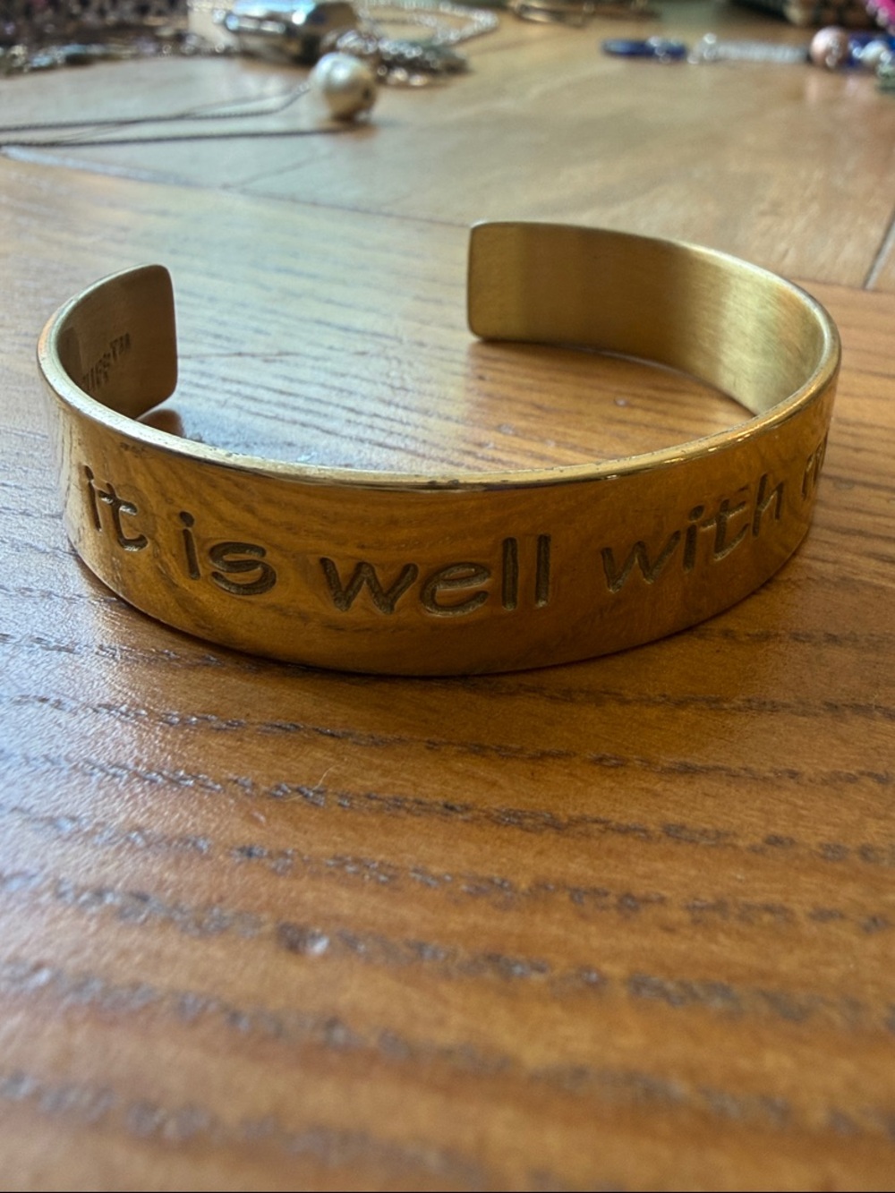 Rustic Cuff Gold Inspirational Cuff Bracelet - It is well with my Soul